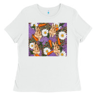 White easter bunny carrot daisys leopard glitter Ladies Tee - RanaPortraitStore