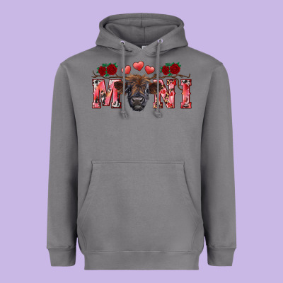 Valentine's Day Mini Black Highland Calf Heavyweight Hoodie Designed By Ranaportraitstore
