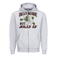 Heather Grey dead inside but jolly af Zipper Hoodie - MaliasSmallBusiness