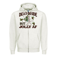 Oatmeal Heather dead inside but jolly af Zipper Hoodie - MaliasSmallBusiness