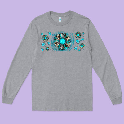 Turquoise Gemstone Sunflower Long Sleeve Tee Designed By Jahusdesignshop