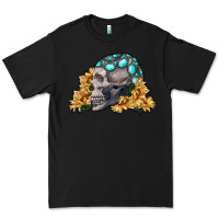 Black skull with sunflowers Premium Tee - RanaPortraitStore