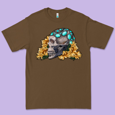 Skull With Sunflowers Premium Tee Designed By Ranaportraitstore