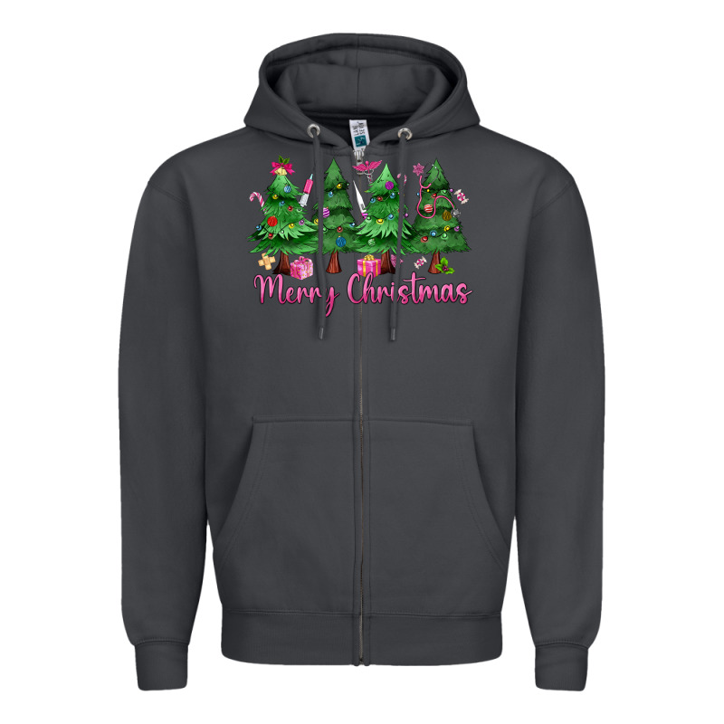 Merry Christmas Nurse Trees Zipper Hoodie by MaliasSmallBusiness | Teevron