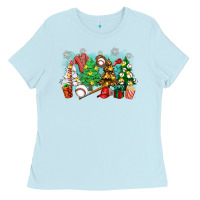 Baby Blue christmas trees with baseball Ladies Tee - Zillion Design Studio