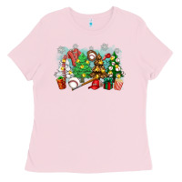 Bubblegum Pink christmas trees with baseball Ladies Tee - Zillion Design Studio