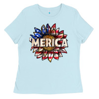 Baby Blue merica with sunflower Ladies Tee - texasbilliewilder
