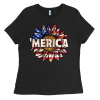 Black merica with sunflower Ladies Tee - texasbilliewilder