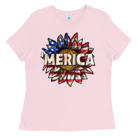 Bubblegum Pink merica with sunflower Ladies Tee - texasbilliewilder