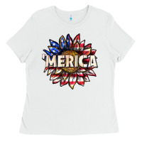 White merica with sunflower Ladies Tee - texasbilliewilder
