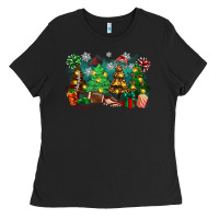 Black christmas trees with football Ladies Tee - Zillion Design Studio
