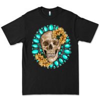 Black skull with gemstone and sunflower Premium Tee - RanaPortraitStore