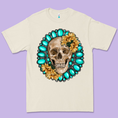 Skull With Gemstone And Sunflower Premium Tee Designed By Ranaportraitstore