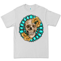 Dove Grey skull with gemstone and sunflower Premium Tee - RanaPortraitStore