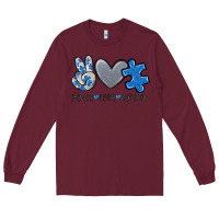 Burgundy peace love autism Long Sleeve Tee - MaliasSmallBusiness