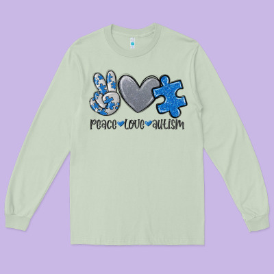 Peace Love Autism Long Sleeve Tee Designed By Maliassmallbusiness