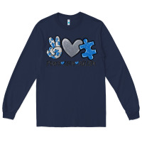 Navy peace love autism Long Sleeve Tee - MaliasSmallBusiness