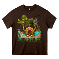 Chocolate Brown lake life gnome Heavy Core Tee - BarkalooDesign
