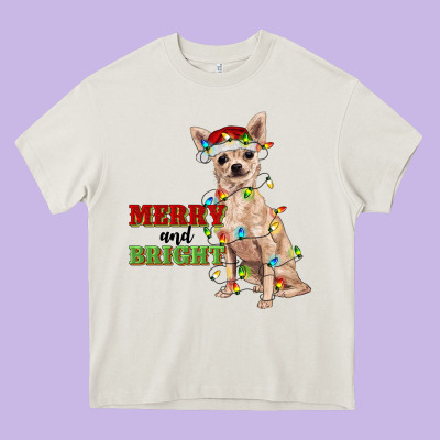 Merry And Bright Chihuahua Heavy Core Tee Designed By Ranaportraitstore