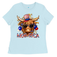 Baby Blue moorica with cow billie wilder Ladies Tee - texasbilliewilder