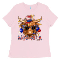 Bubblegum Pink moorica with cow billie wilder Ladies Tee - texasbilliewilder