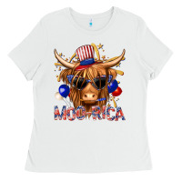 White moorica with cow billie wilder Ladies Tee - texasbilliewilder