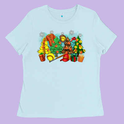 Christmas Trees With Softball Ladies Tee Designed By Zillion Design Studio