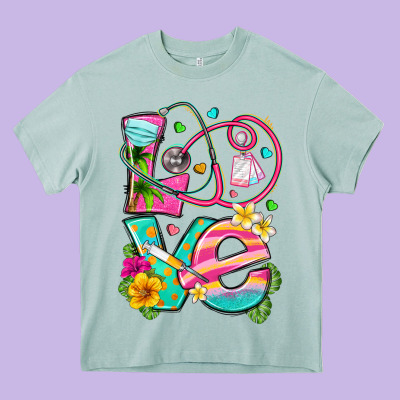 Love Summer Nurse Heavy Core Tee Designed By Texasbilliewilder