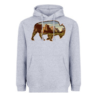 Heather Grey Bison Silhouette Desert Landscape Heavyweight Hoodie - Bettercallsaul