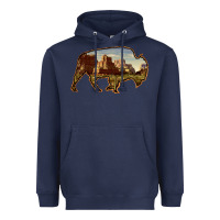 Navy Bison Silhouette Desert Landscape Heavyweight Hoodie - Bettercallsaul