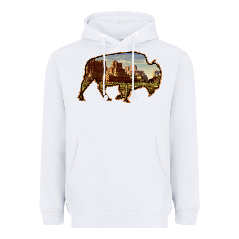 Bison Silhouette Desert Landscape Heavyweight Hoodie by Bettercallsaul | Teevron