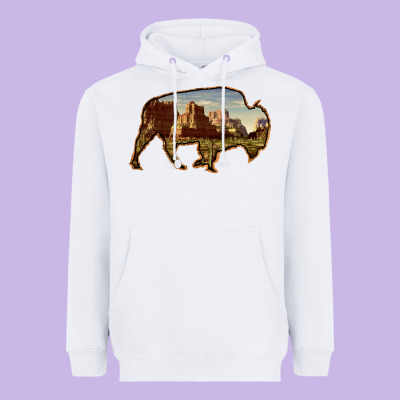 Bison Silhouette Desert Landscape Heavyweight Hoodie Designed By Bettercallsaul