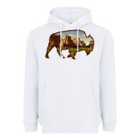 White Bison Silhouette Desert Landscape Heavyweight Hoodie - Bettercallsaul