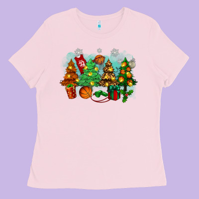 Christmas Trees With Basketball Ladies Tee Designed By Zillion Design Studio