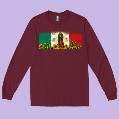 Lady Of Guadalupe Mexican Flag Long Sleeve Tee Designed By Jahusdesignshop