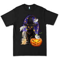 Black Halloween Cat and Pumpkin Premium Tee - texasbilliewilder