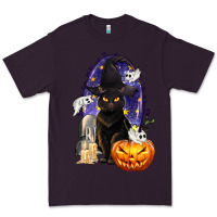Plum Halloween Cat and Pumpkin Premium Tee - texasbilliewilder
