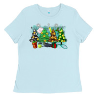 Baby Blue christmas trees with tennis Ladies Tee - Zillion Design Studio