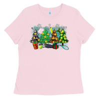 Bubblegum Pink christmas trees with tennis Ladies Tee - Zillion Design Studio