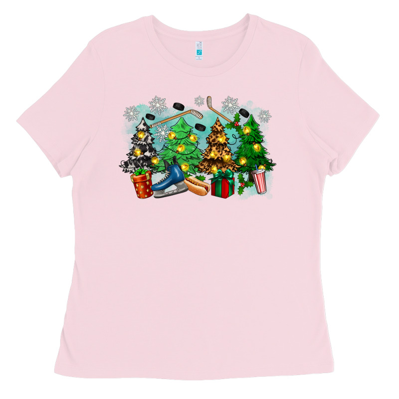 Christmas Trees With Hockey Ladies Tee by Zillion Design Studio | Teevron