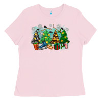 Bubblegum Pink christmas trees with hockey Ladies Tee - Zillion Design Studio