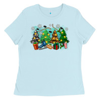 Baby Blue christmas trees with hockey Ladies Tee - Zillion Design Studio