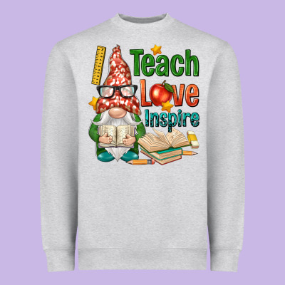 Gnome Teach Love Inspire Heavyweight Sweatshirt Designed By Nancycooperartshop