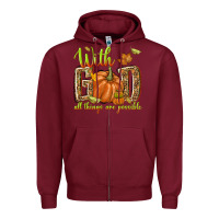 Burgundy with god all things are possible Zipper Hoodie - NancyCooperArtShop