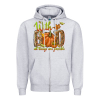 Heather Grey with god all things are possible Zipper Hoodie - NancyCooperArtShop