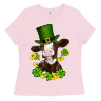 Bubblegum Pink st patricks day cow Ladies Tee - RanaPortraitStore
