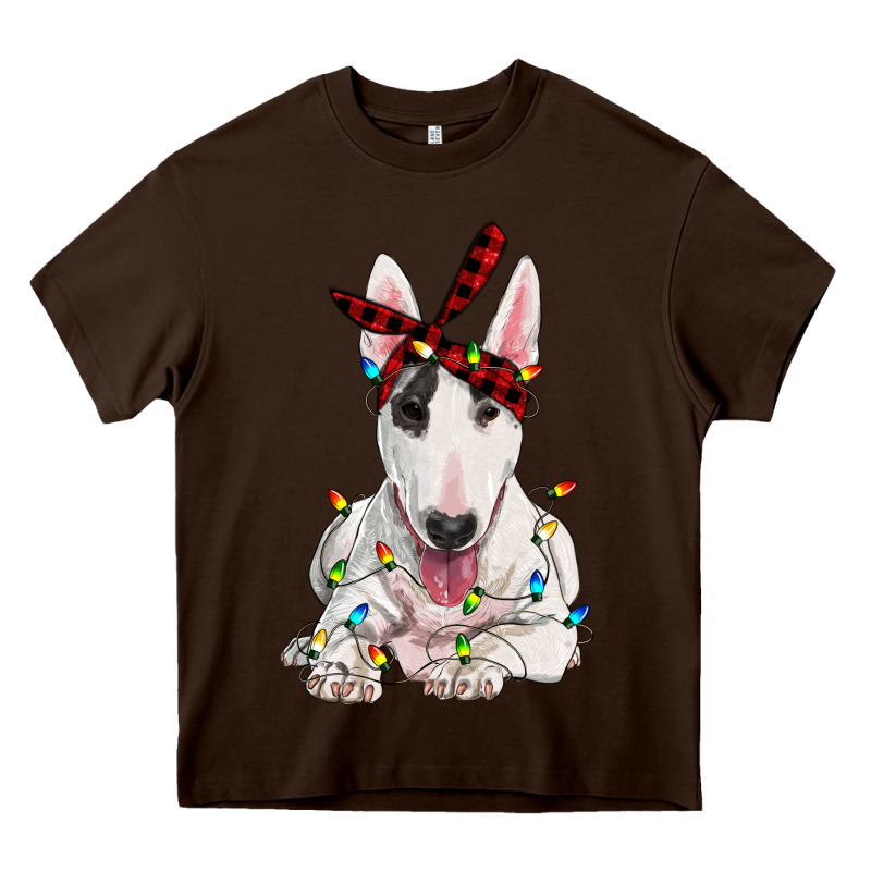 Bull Terrier With Christmas Lights Heavy Core Tee by RanaPortraitStore | Teevron