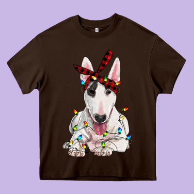 Bull Terrier With Christmas Lights Heavy Core Tee Designed By Ranaportraitstore