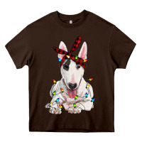 Chocolate Brown bull terrier with christmas lights Heavy Core Tee - RanaPortraitStore