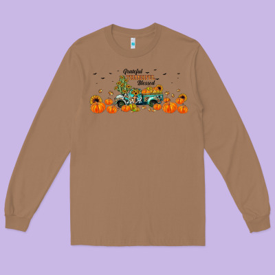 Grateful Thankful Blessed Long Sleeve Tee Designed By Jahusdesignshop